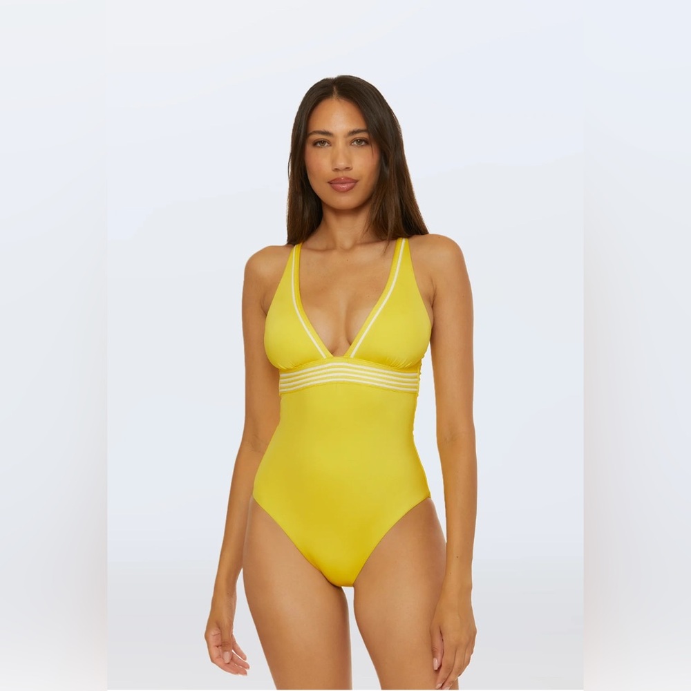 NEW Trina Turk Yellow Monaco Plunge One-Piece Swimsuit, Size 10